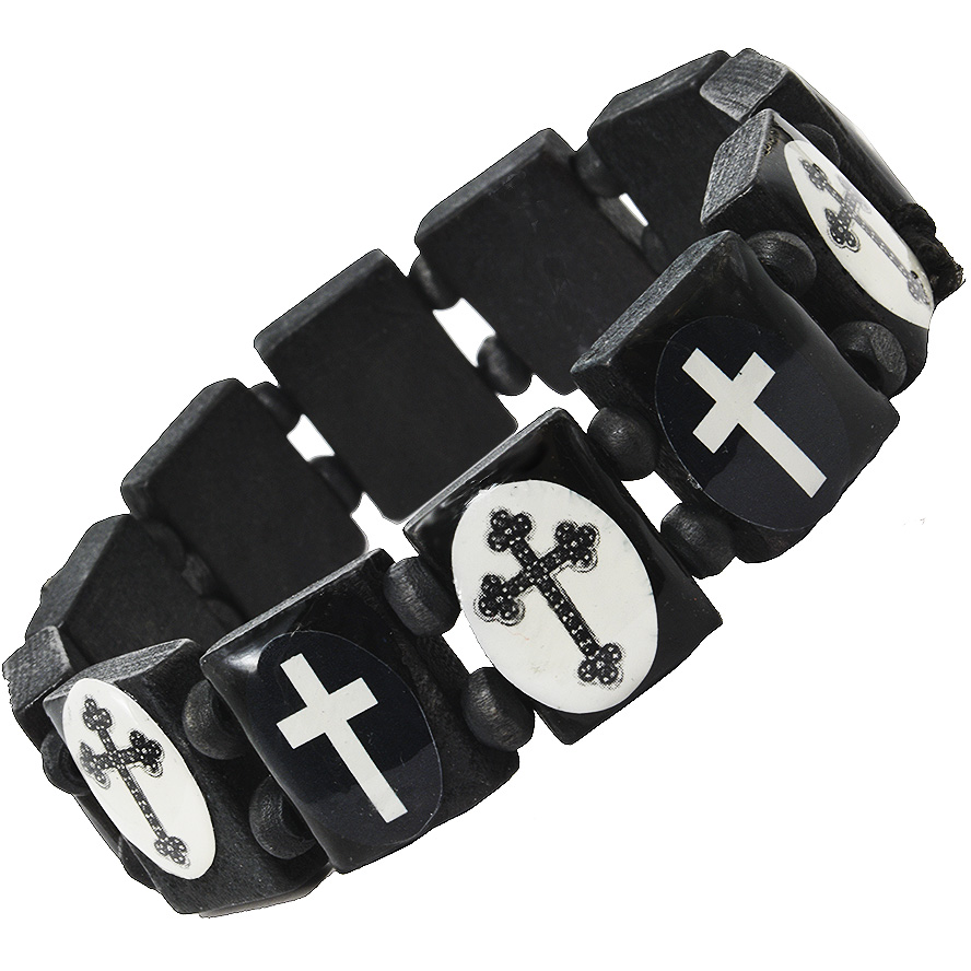 Wooden Cross Bracelet - Black and White - Made in the Holy Land