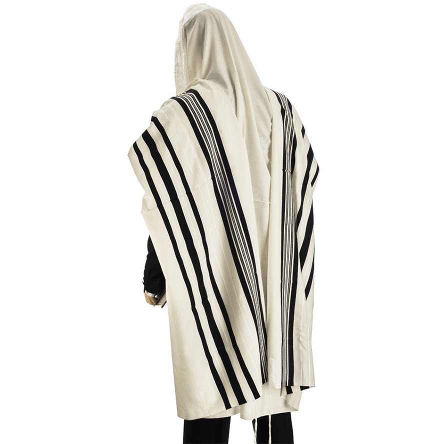 Wool Tallit – Prayer Shawl – Black Stripes – Made in Israel
