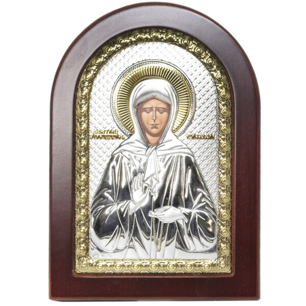 'The Blessed Virgin Mary' Icon - Silver Plated with Wood