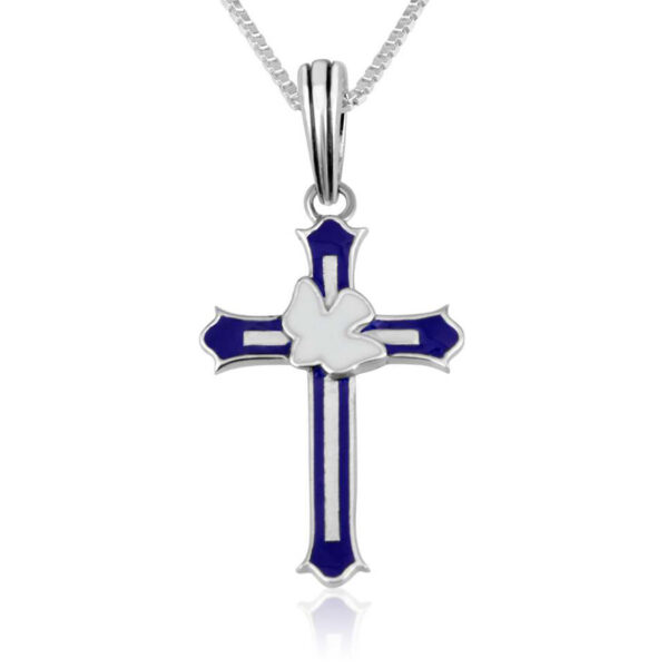 Dove and Cross Double Layer Sterling Silver Necklace