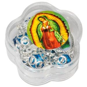 Blue Crystal Rosary Bead Bracelet with a 'Jesus and Mary' Icon (boxed)