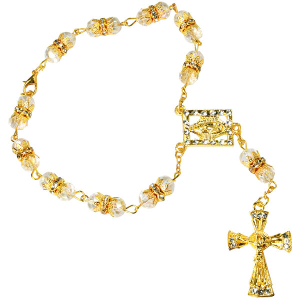 Rosary Bracelet Gold Finish Rosebud Beads