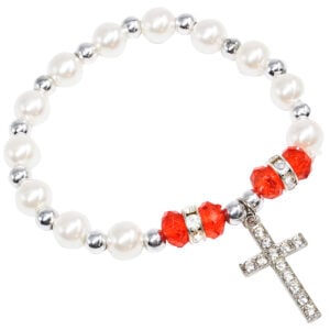 White 'Pearl of Greatest Price' Bracelet with Hanging Zircon Cross