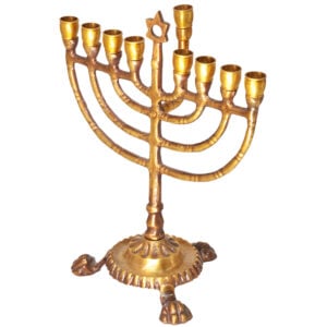 Brass Hanukkah Menorah with Star of David from Israel - 6" (side view)
