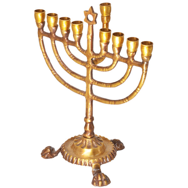 Brass Hanukkah Menorah with Star of David from Israel - 6" (side view)