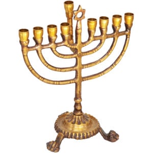 Brass Hanukkah Menorah with Star of David from Israel - 6"