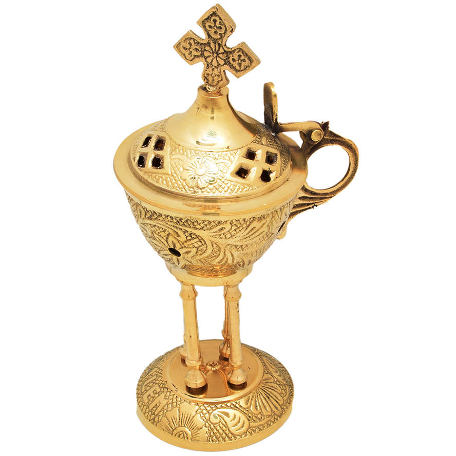 Brass Incense Burner from Jerusalem with a Cross – 6″