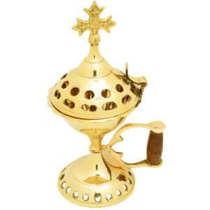 Brass Incense Burner from Jerusalem with Cross and Handle - 6"