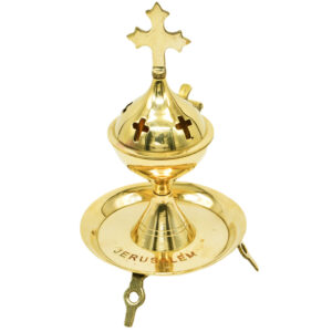 7" inch Brass Incense Burner 'Jerusalem' with Cross