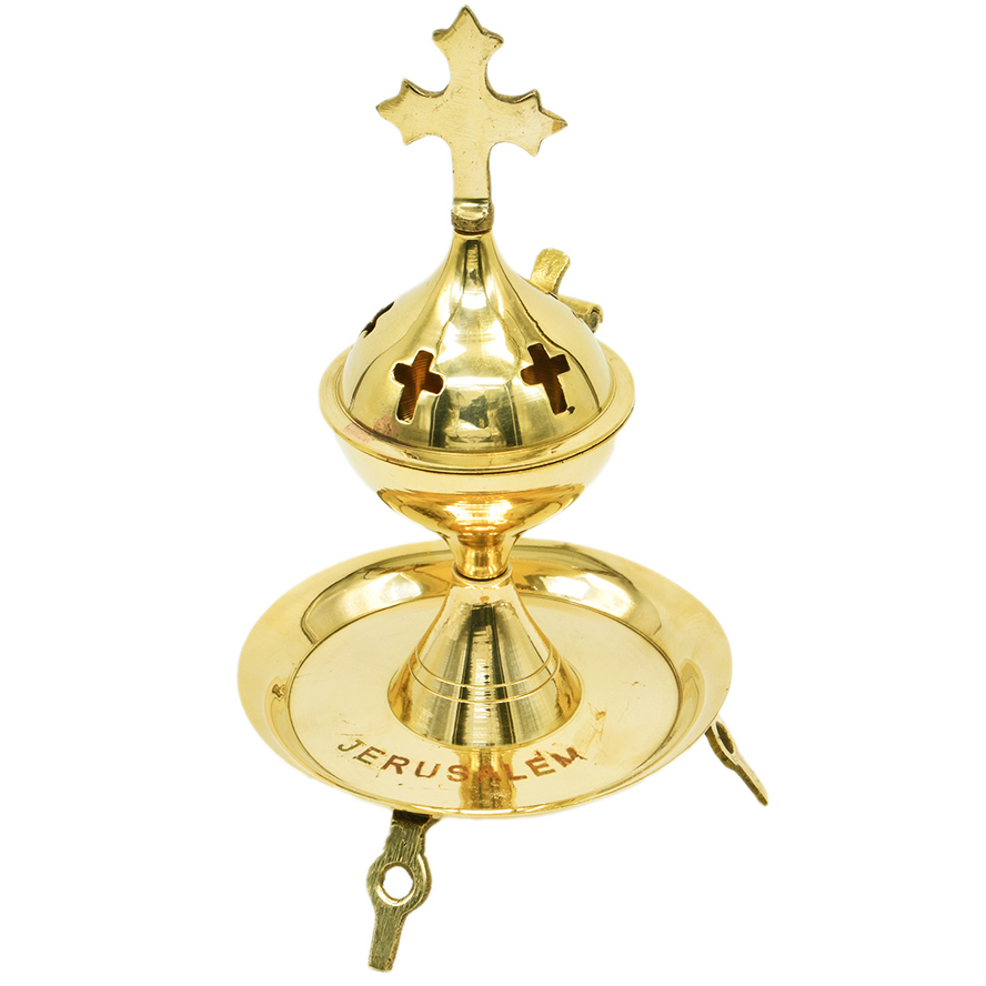 7″ inch Brass Incense Burner ‘Jerusalem’ with Cross
