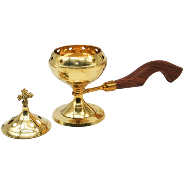 Brass Incense Burner from Jerusalem with Cross and Long Handle - 9" (open top)