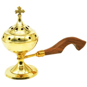 Brass Incense Burner from Jerusalem with Cross and Long Handle - 9" (side view)