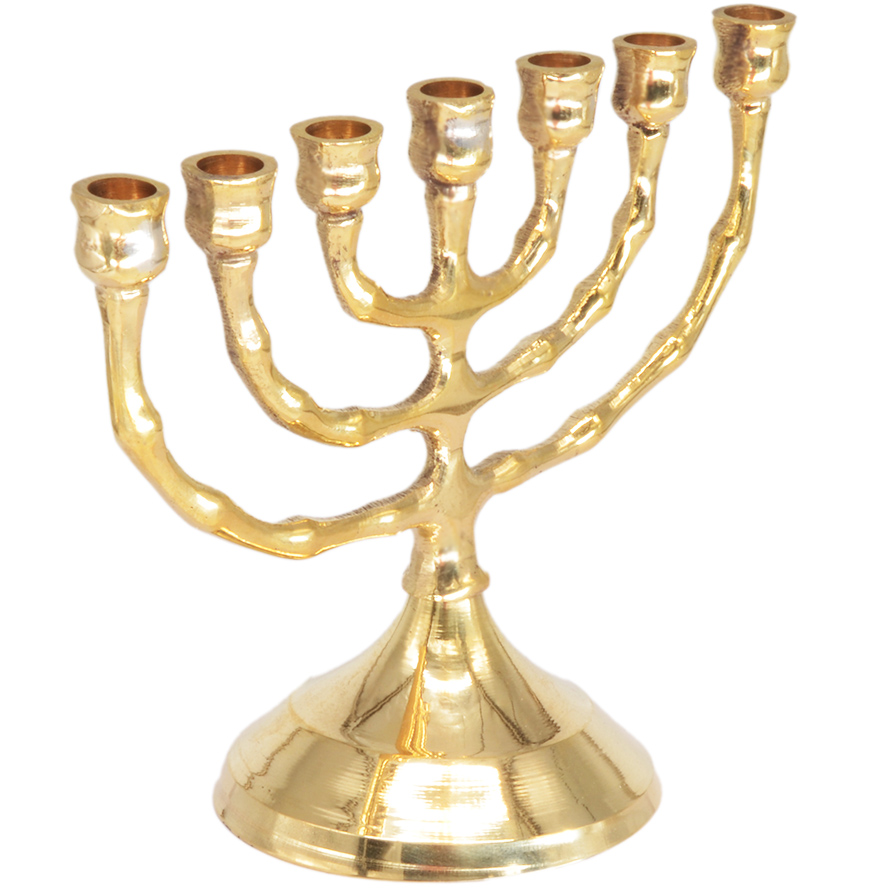 Small Menorah from Israel – Polished Brass 3.5″ (angle view)