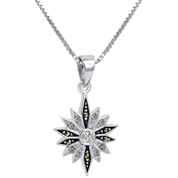 2 Tone 'Star of Bethlehem' Zircon and Marcasite Silver Pendant (with chain)