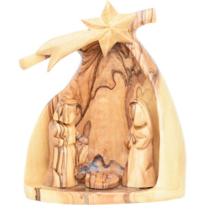 'Light of the World' Olive Wood Nativity Scene - Made in Israel - 5" (front view)