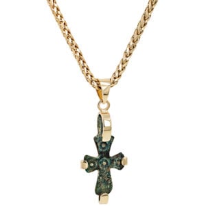 Authentic 6th Century Byzantine Bronze Cross in 14k Gold Pendant (with chain)