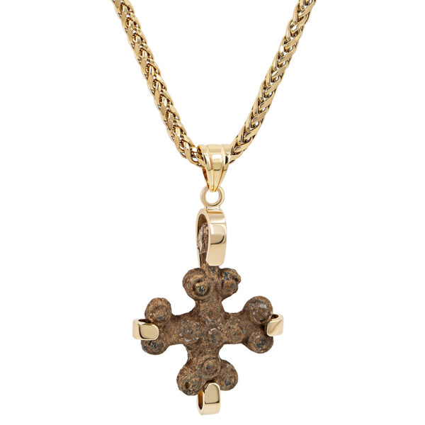 Genuine 7th Century A.D Byzantine Bronze Cross in 14k Gold Pendant (with chain)