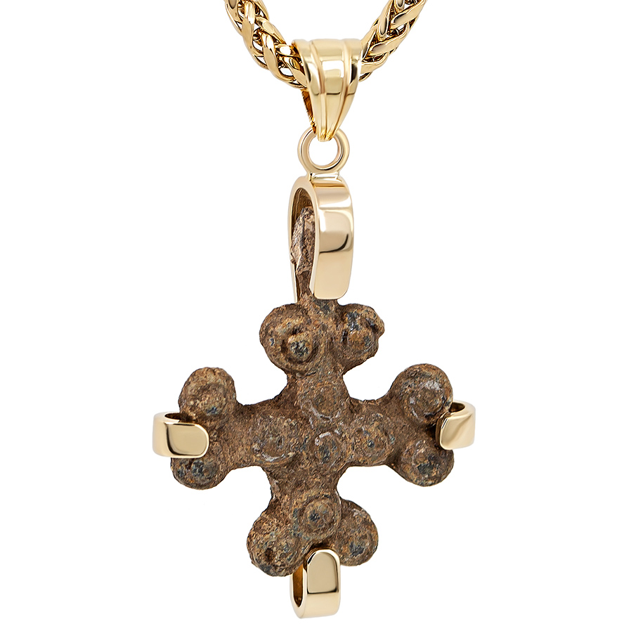 Genuine 7th Century A.D Byzantine Bronze Cross in 14k Gold Pendant
