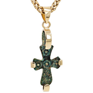 Authentic 6th Century Byzantine Bronze Cross in 14k Gold Pendant