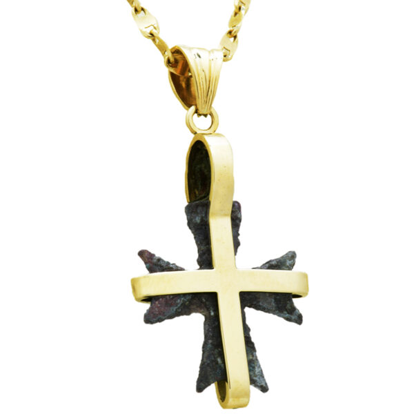 Authentic Bronze Byzantine Cross in a 14k Gold Frame  (rear of pendant)