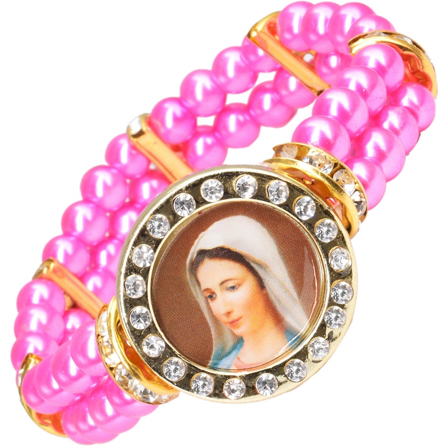 Catholic ‘Virgin Mary’ Fashion Pink Pearl Bracelet – Made in Jerusalem