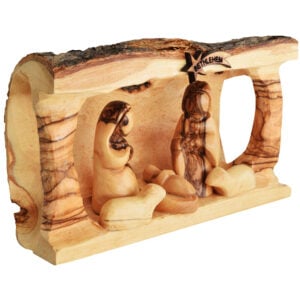 Olive Wood Creche Bethlehem Nativity Log - Faceless Figurines - 7"