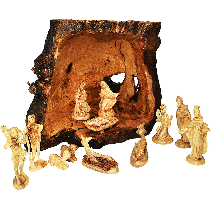 Olive Wood Nativity Cave - Detailed Set - Made in Bethlehem
