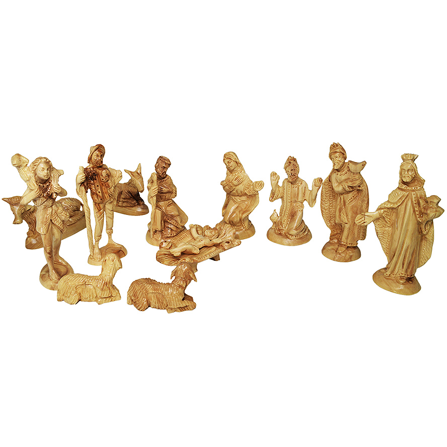 Olive Wood Nativity Cave – Detailed Set – Made in Bethlehem (pieces)