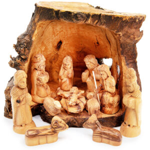 Olive Wood Cave Nativity Set - Made in Bethlehem - Med