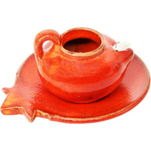 Jesus Period Replica - Ceramic Oil Lamp on Pomegranate Dish