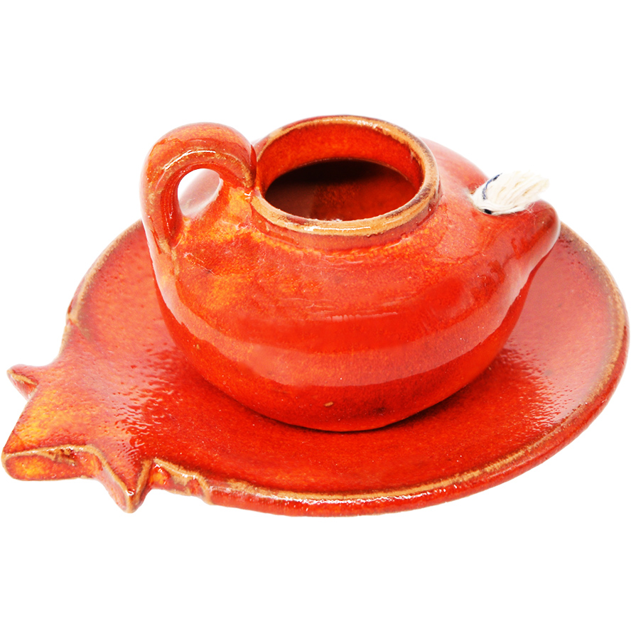 Jesus Period Replica – Ceramic Oil Lamp on Pomegranate Dish