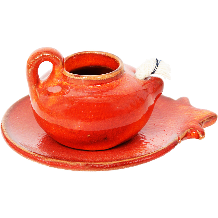 Jesus Period Replica – Ceramic Oil Lamp on Pomegranate Dish (side view)