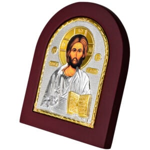 Christ Pantocrator Icon with Stand - Silver and Gold Plated
