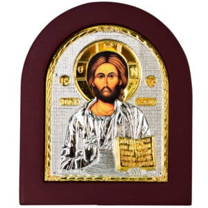 Christ Pantocrator Icon with Stand - Silver and Gold Plated (front)