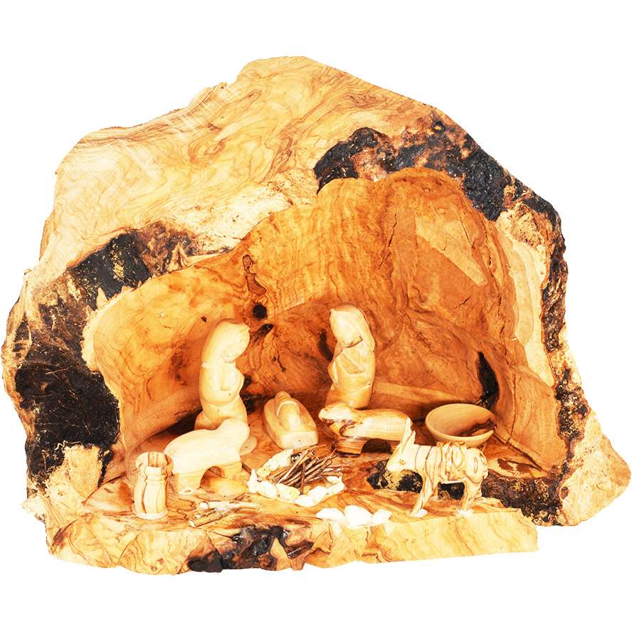 Olive Wood Christmas Nativity Cave Fixed Figurines – 9″