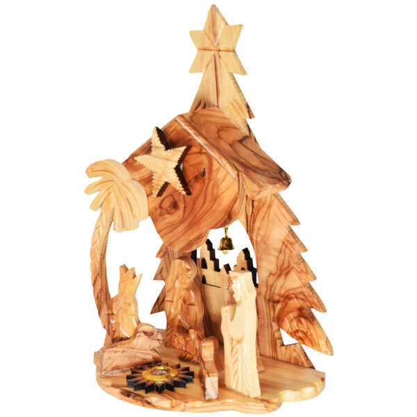 Olive Wood Musical Nativity with Fixed Pieces and Incense - 8 inch (side view)