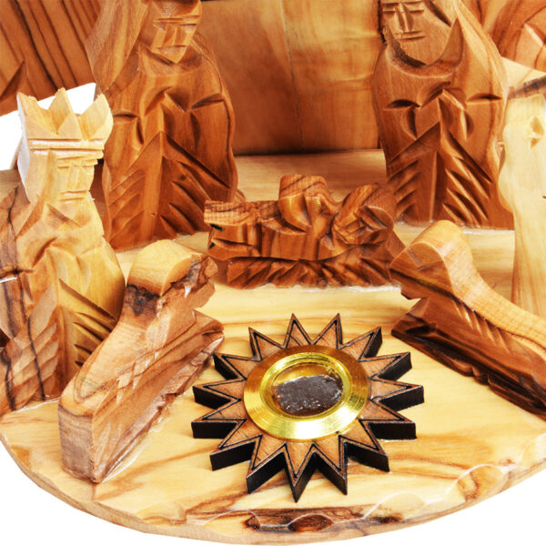 Olive Wood Musical Nativity with Fixed Pieces and Incense - 8 inch (detail star incense)