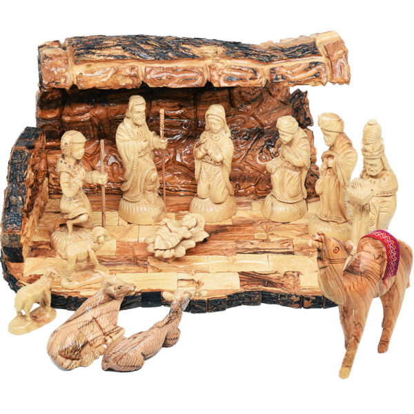 Christmas Nativity Cave - Wooden 13pc Set with Camel from Bethlehem - 15"
