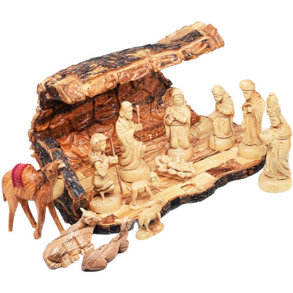 Christmas Nativity Cave - Wooden 13pc Set with Camel from Bethlehem - 15" (left angle)