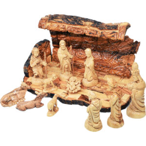 Christmas Nativity Cave - Olive Wood 12pc Set from Bethlehem - 12" (top view)