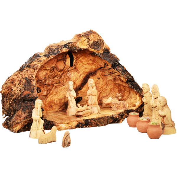 Christmas Olive Wood Nativity Cave with Gifts of the Wise Men