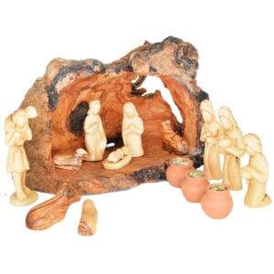 Christmas Nativity Faceless Set - Olive Wood Cave + Wise Men Gifts