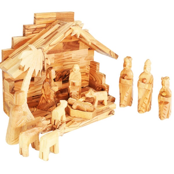 Olive Wood Christmas Nativity Set - 12 Piece - Made in Bethlehem - 9" (side view)