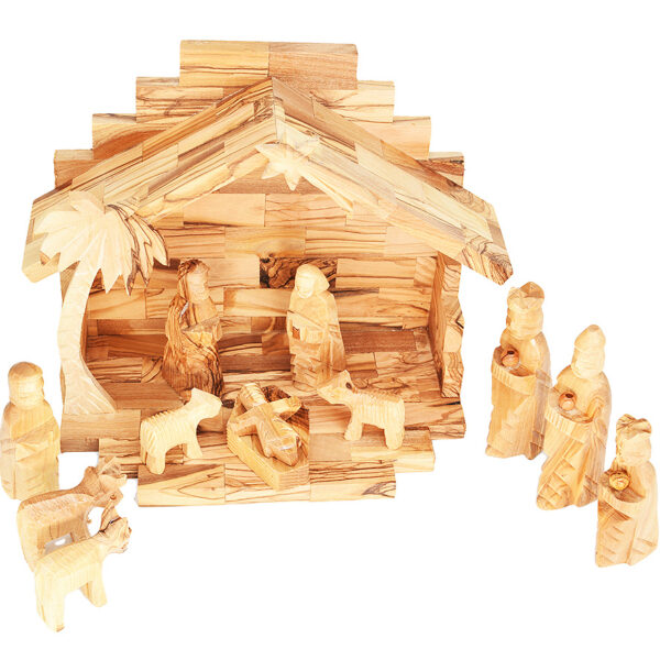 Olive Wood Christmas Nativity Set - 12 Piece - Made in Bethlehem - 9" (top view)