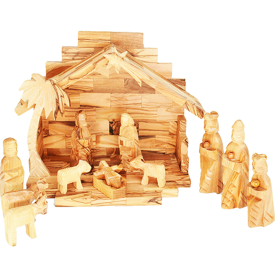 Olive Wood Christmas Nativity Set – 12 Piece – Made in Bethlehem – 9″
