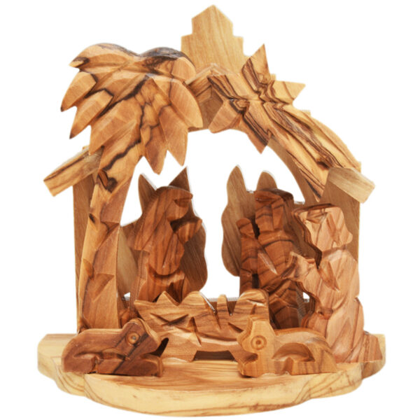 Olive Wood Nativity Creche Ornament with Two Donkey