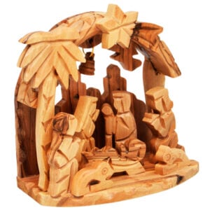 Christmas Creche Arched Olive Wood Ornament with Bell