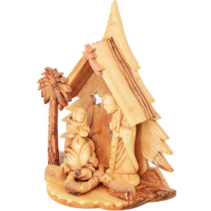 Wooden Christmas Nativity Tree Ornament - Made in Israel (angle view)
