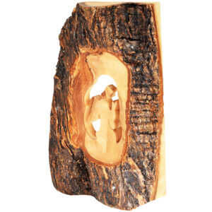 Olive Wood 'Angel Praying' Log with Bark Ornament - 5" (side view)