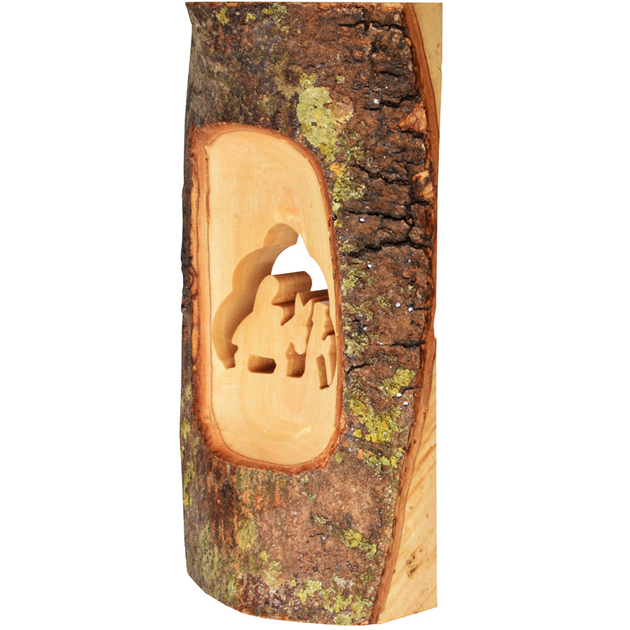 Olive Wood ‘Holy Family’ Log – Journey to Egypt – 5 inch (side view)